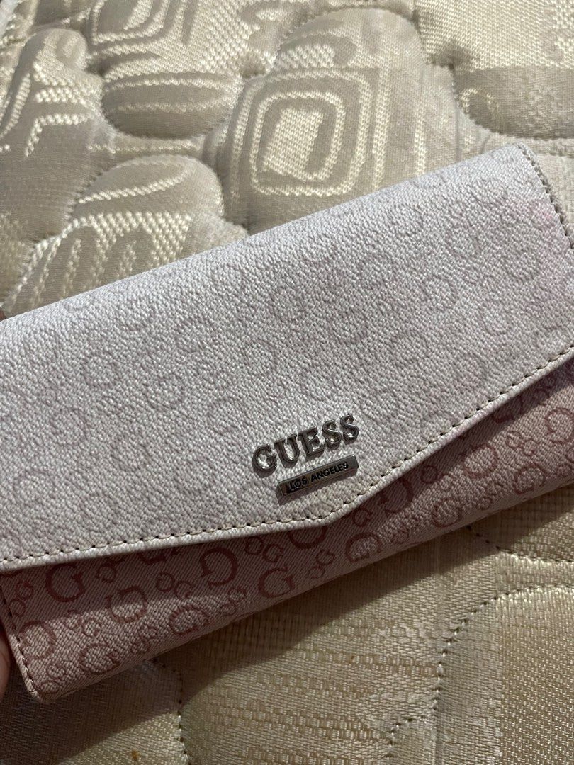 GUESS white and pink monogram wallet Women s Fashion Bags