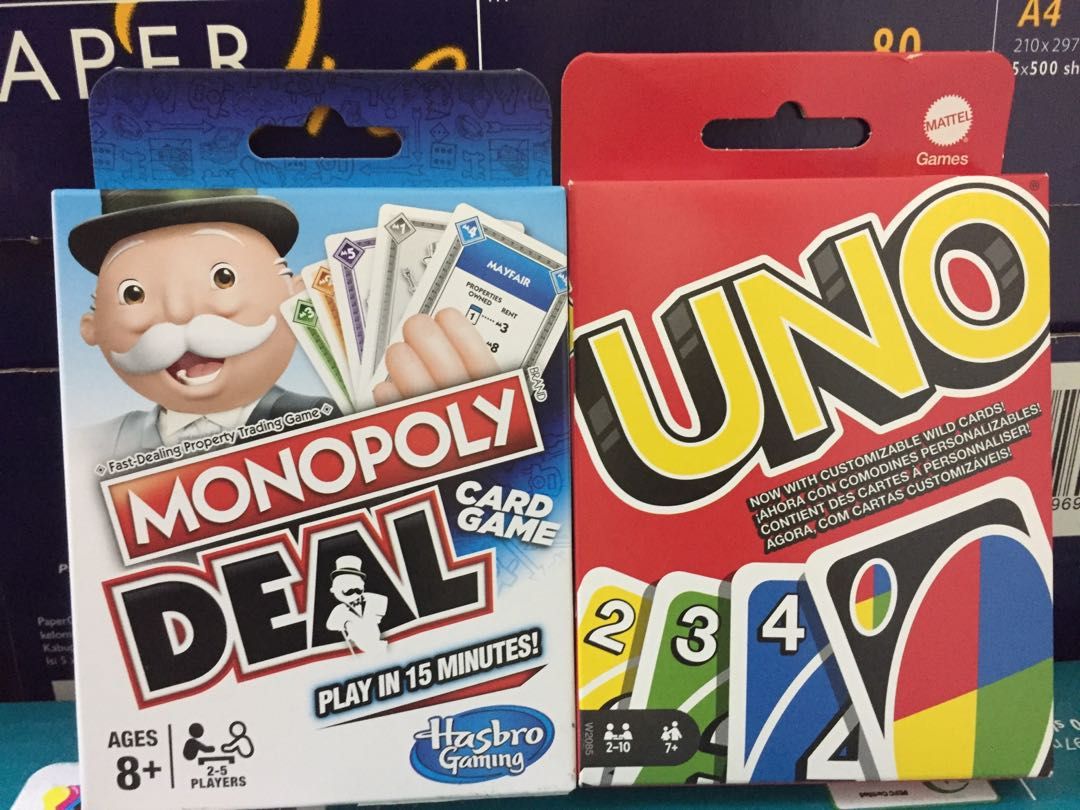 Hasbro Monopoly Deal & Uno Family Game Play Card Sealed Deck Bundle