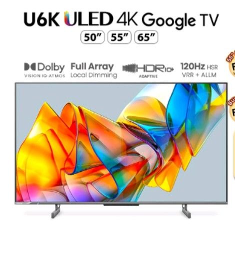 Hisense U6K ULED/QLED+ 4K Smart Google TV 50 55 65 inch, TV & Home ...
