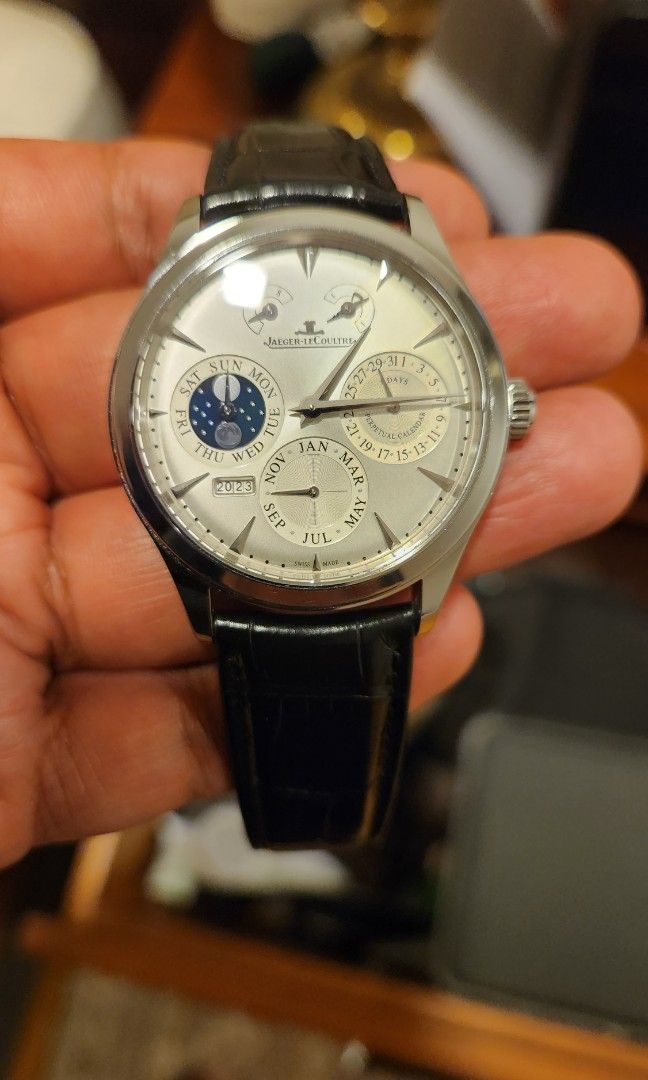 JLC Master Eight Days Perpetual Q1618420 - Box and Papers (Category: Watches) located in Singapore. Submitted by rmenon9460 (Listing ID 1263980286, Image 1). Description: JLC Master Eight Days Perpetual Model: Q1618420 Condition: Lightly Used and unpolished Box and Papers: Yes - Watchbox purchase papers only Movement: JLC manual wind (876-440B) Complication: Perpetual Calendar + 8 days Power Reserve + Moon Phase Acquired: 2021 from Watchbox Selli