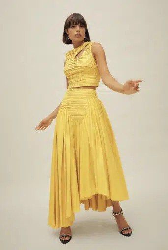 A set) Aje Jolie Abstract Top & Skirt SUN SHOWER YELLOW, Women's Fashion,  Dresses & Sets, Sets or Coordinates on Carousell
