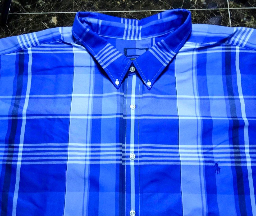 KEMEJA POLO RALPH LAUREN BLUE CHECKERED LONG SLEEVE BIG SIZE 6XL PIT 36 37