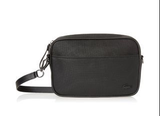 Lacoste Unisex Flat Pocket Zip Crossover Sling Crossbody Bag. Color: Black Noir