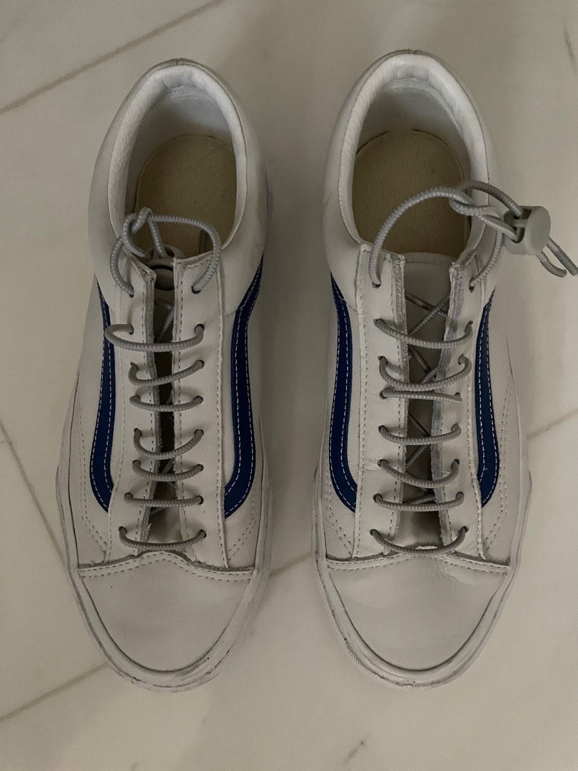 White old skool new arrivals vans with blue stripe