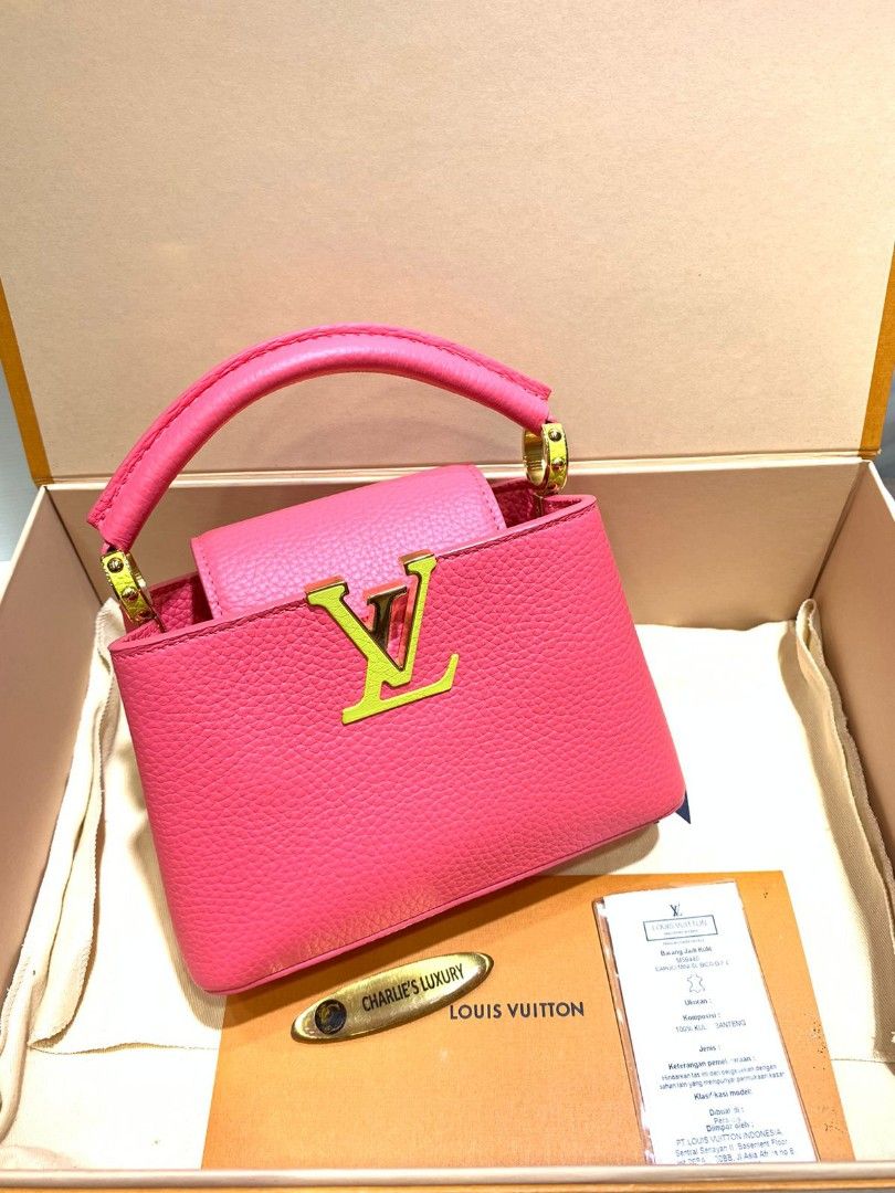 Pink Capucines Mini Lv Capucine Mini Leather Neon Pink Lime
