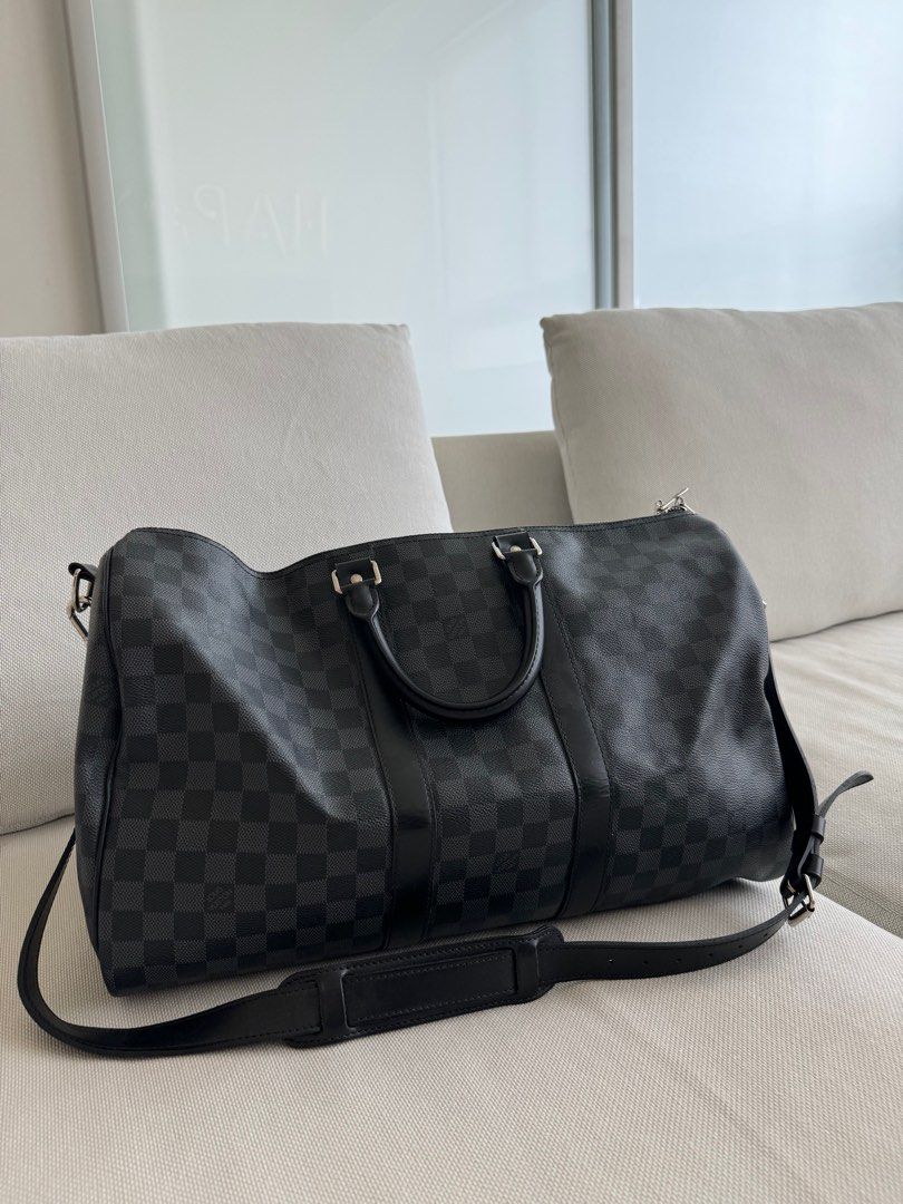 Louis Vuitton Keepall 45 Bandouliere Damier Graphite Travel Bag Black