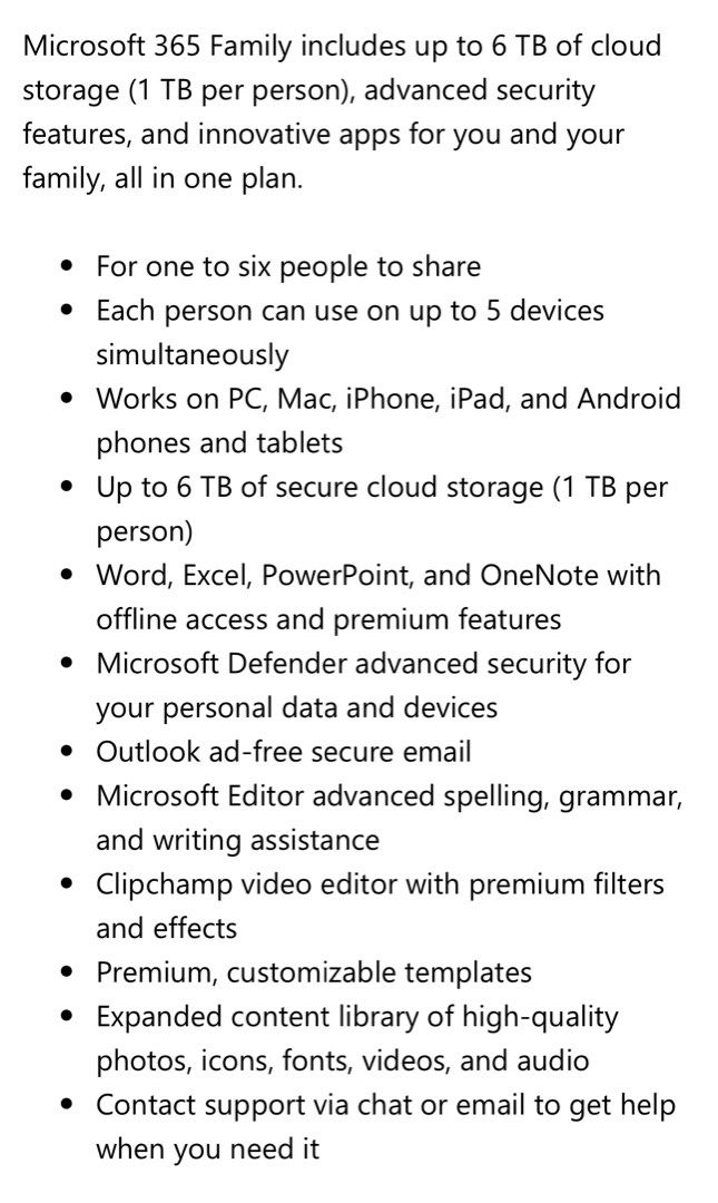 Microsoft Office 365 Family Account sharing for 1 year until Nov 2025