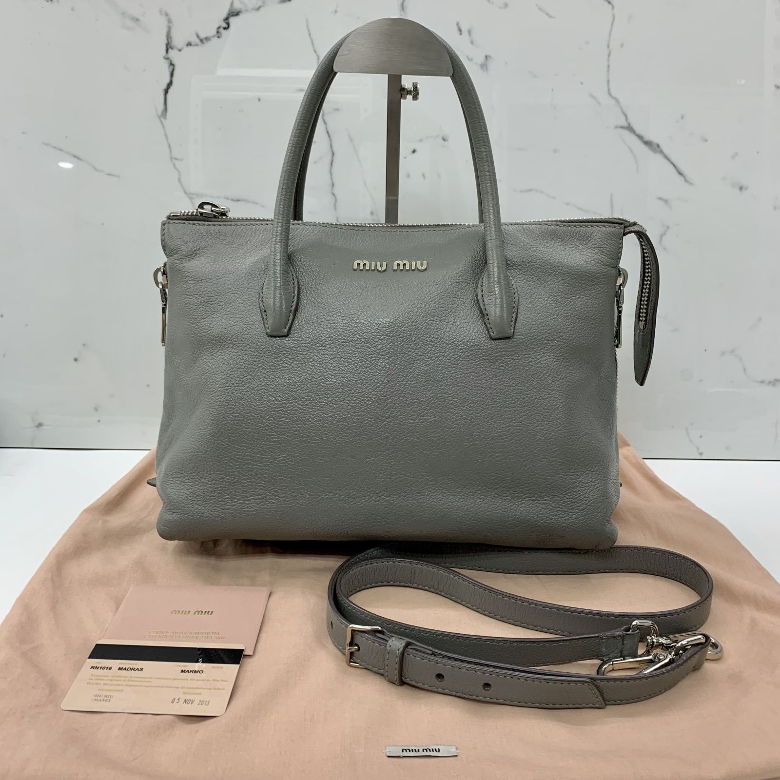 MIU MIU RN1016 GREY LEATHER 2 WAY SHOULDER BAG 237036469 EK 