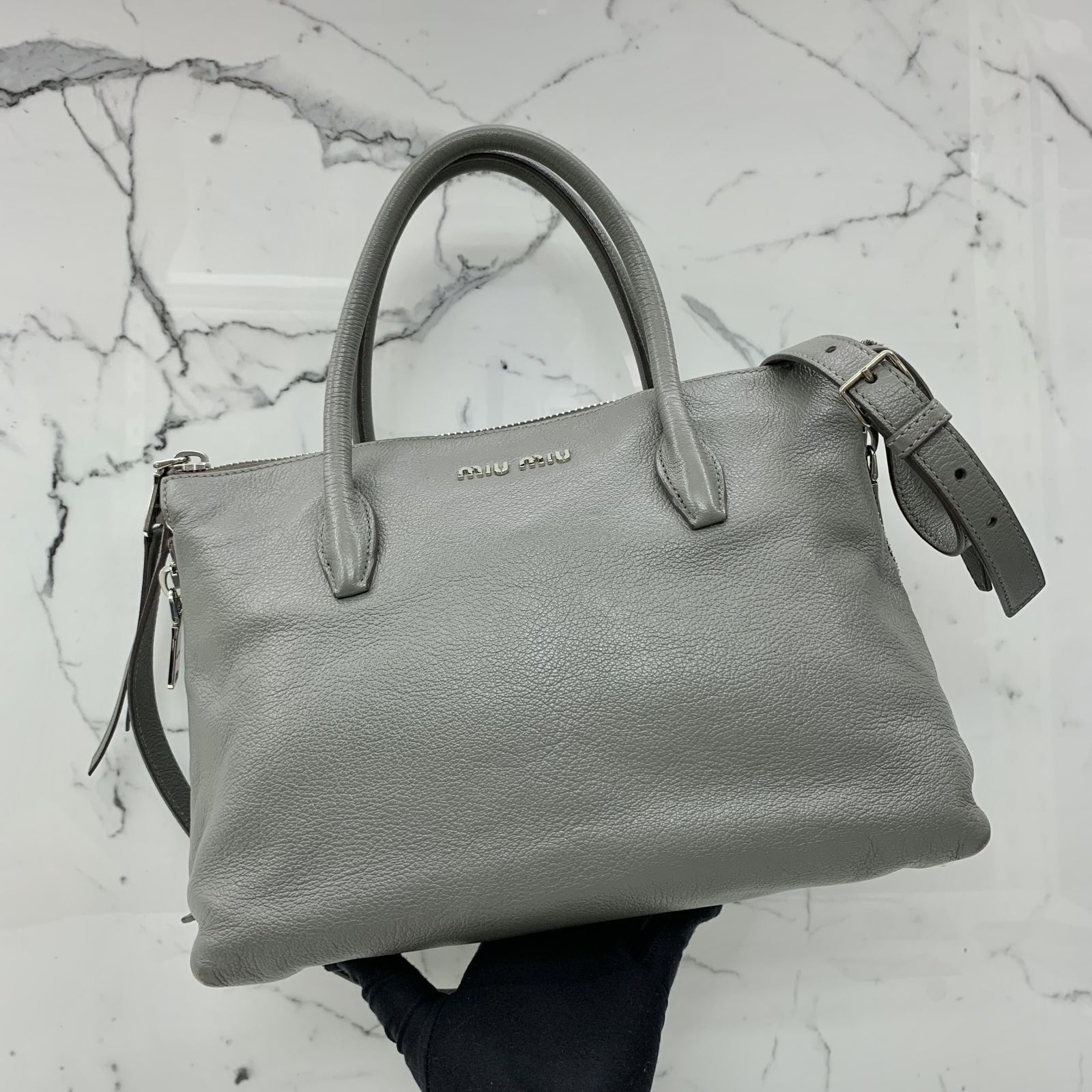 MIU MIU RN1016 GREY LEATHER 2 WAY SHOULDER BAG 237036469 EK 