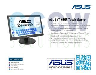Monitor - ASUS VT168HR Touch Monitor - 16 inch (15.6 inch viewable)  (1366x768), 10-point Touch, HDMI, Flicker free, Low Blue Light, Wall-mountable, Eye care