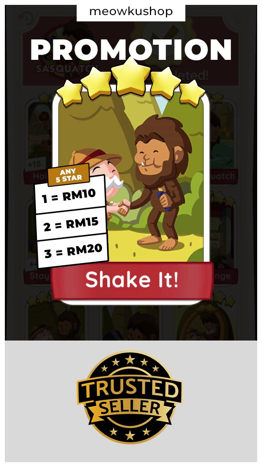 Monopoly GO! Card - Shake it! - Sasquatch - 5 Star Fast Delivery