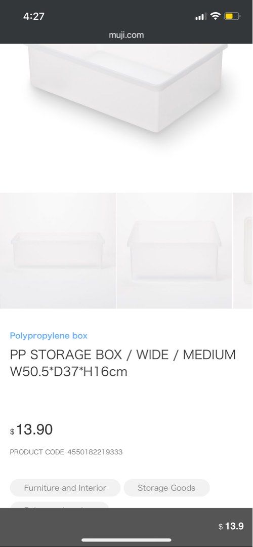 Muji PP Storage Box with Lid, Furniture & Home Living, Home
