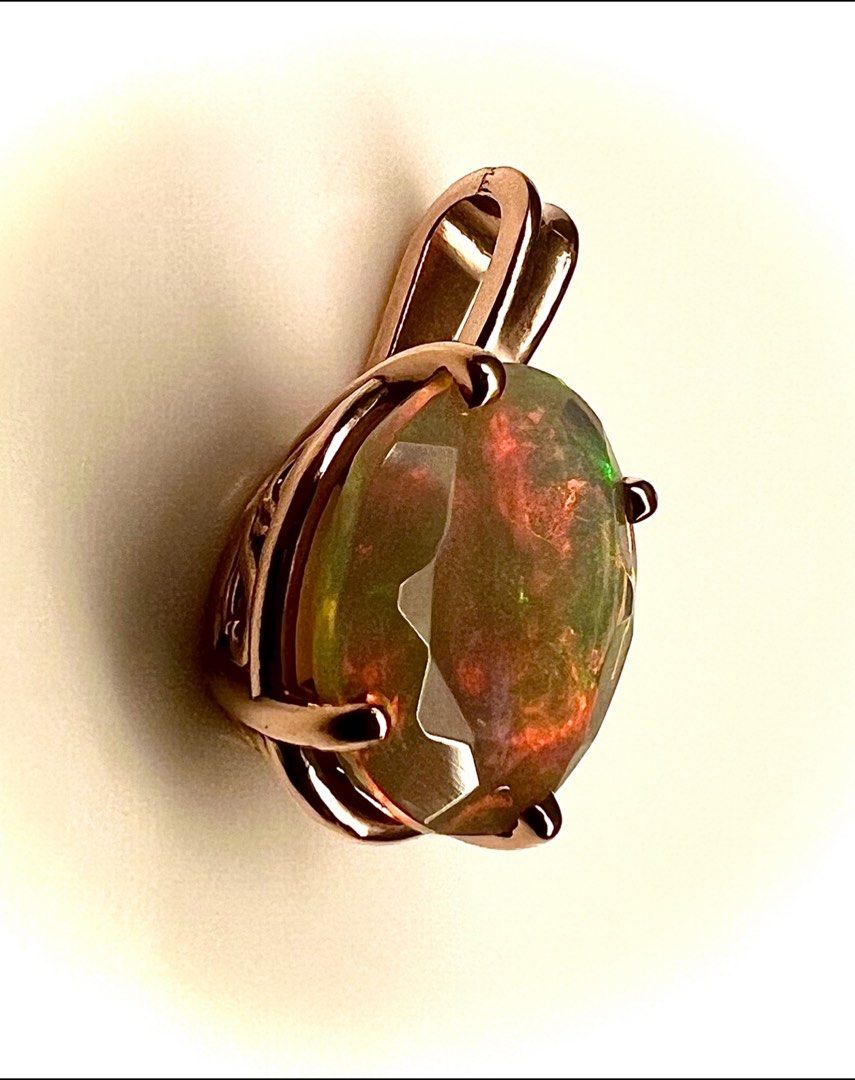 Natural Rainbow Fire Opal 1.43ct Oval Cut 14k Rose Gold