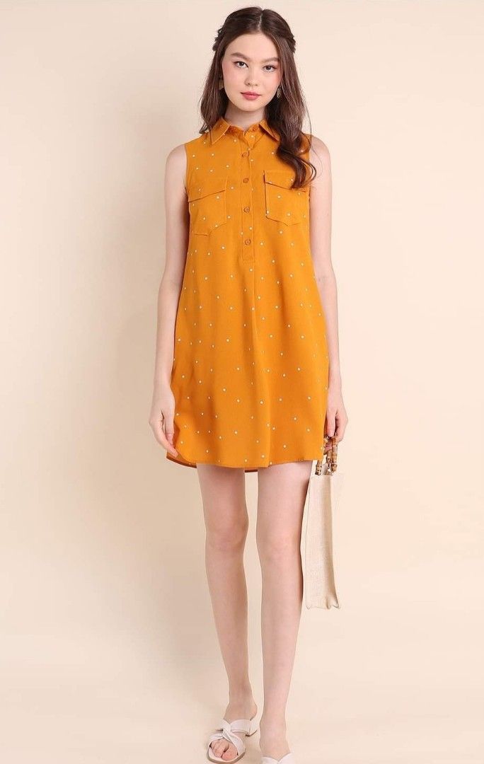 Mustard button up dress on sale