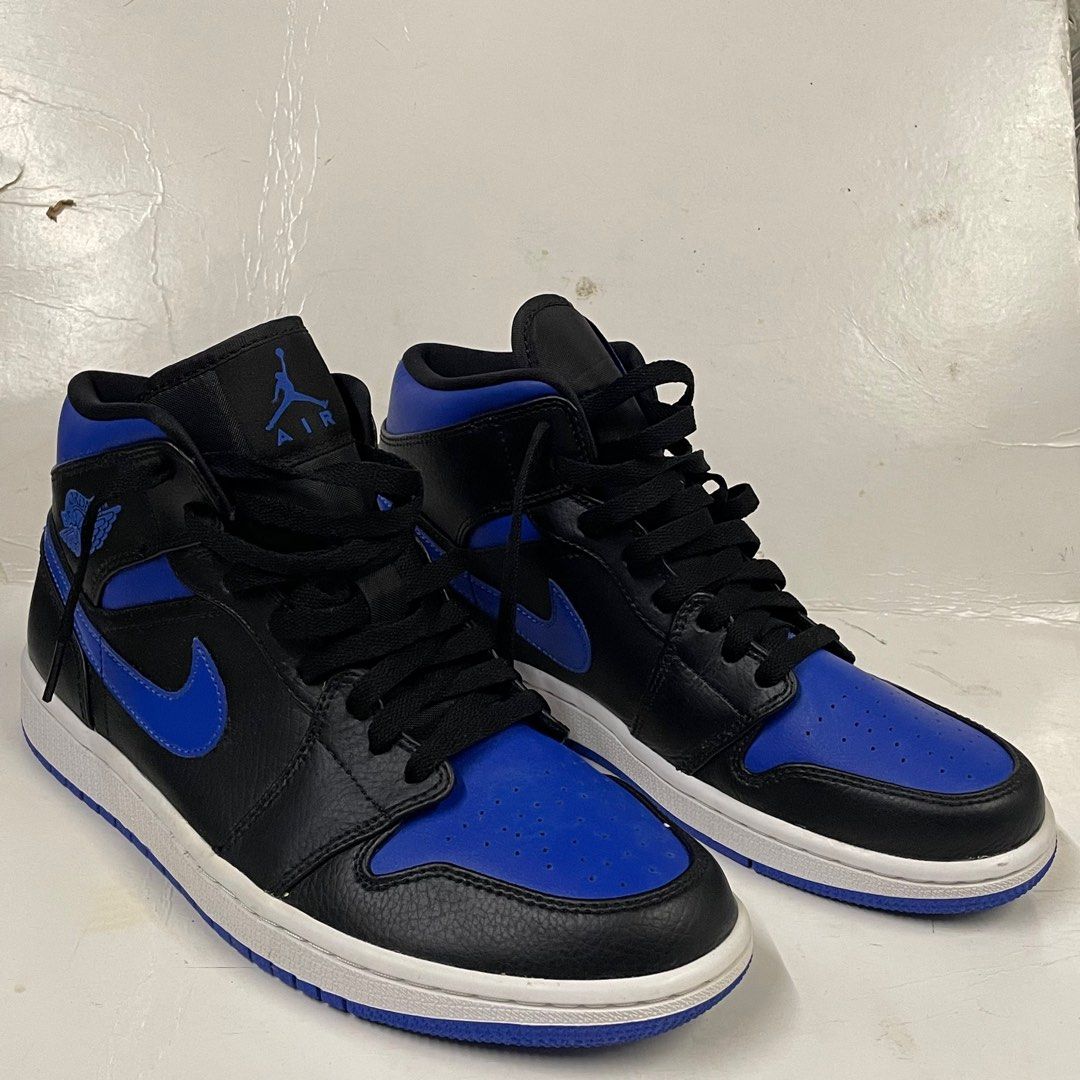 Nike airforce Jordan Mid 1 Black Hyper Royal, 男裝, 鞋, 波鞋