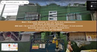 **one away**  Brgy. Pinyahan, Quezon City lot with old townhouses for sale