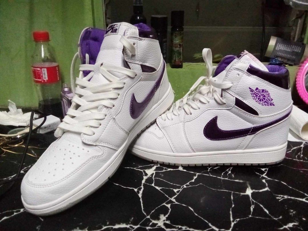metallic purple jordan 1 on feet
