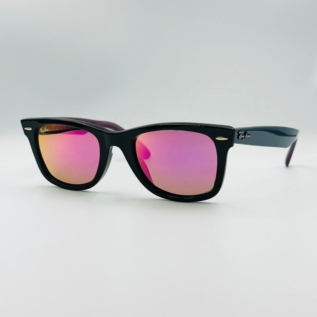 Rayban RB2140F 11744T Original Wayfarer Black Blue w Cyclamen Flash
