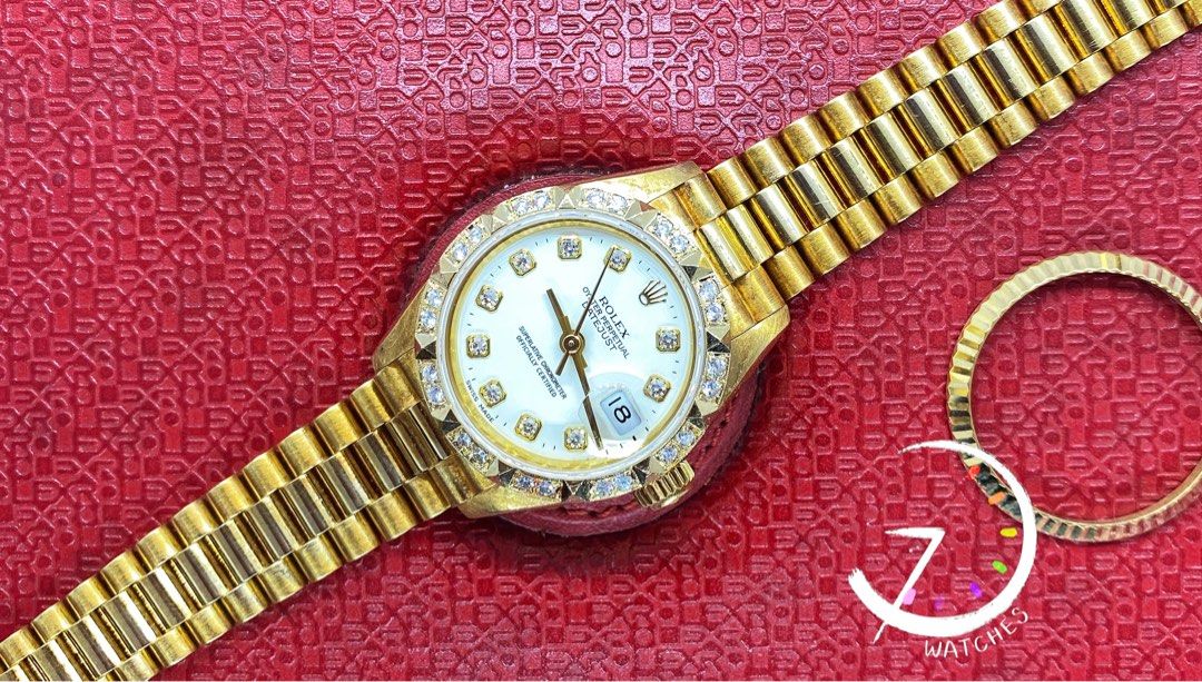 Rolex Datejust 69178 26mm full yellow gold white diamond dial complete set 1993