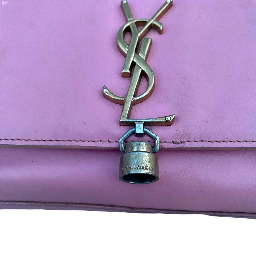 Saint Laurent Toy Kate Leather Pink Clutch Bag YSL Gold Logo Embossed