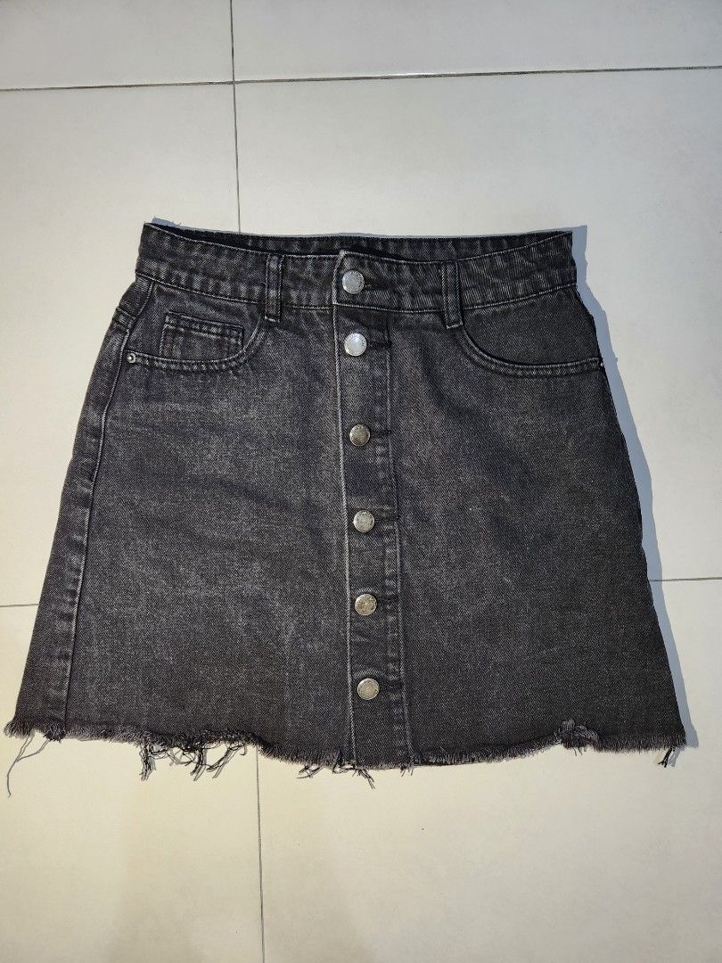 SEED Black Jeans Short Skirt with Front Button Women s Fashion