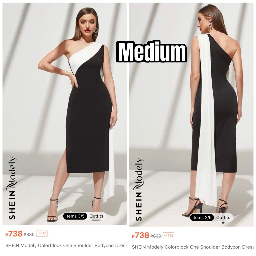 Shein Black and white with Hollywood wing/cape one side dress for events  and party, Women's Fashion, Dresses & Sets, Dresses on Carousell