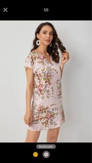 SHEIN LUNE Notch Neck Botanical Print Dress