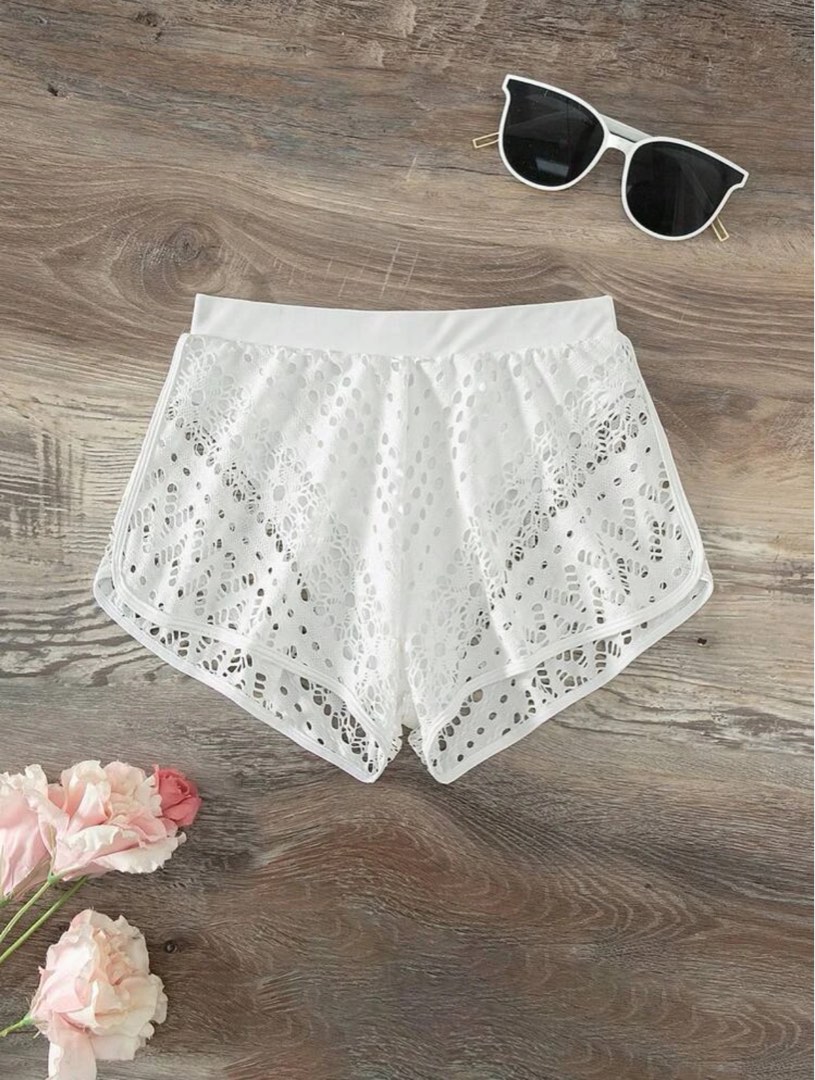 White lace swim shorts discount