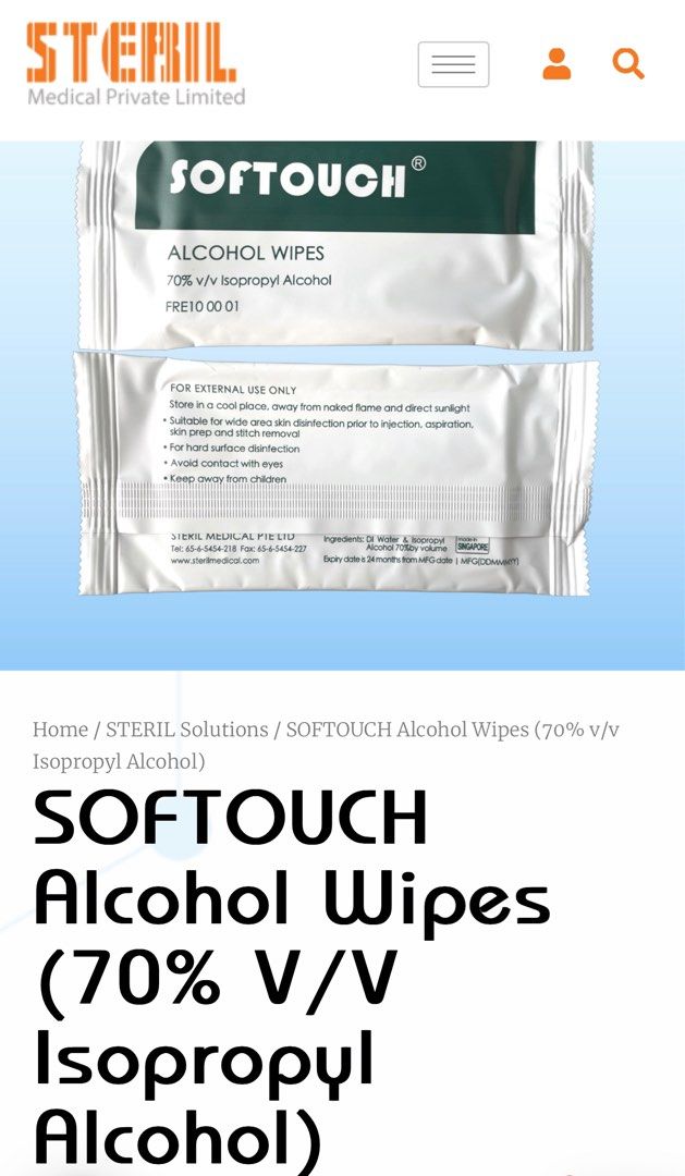 Steril Softouch Alcohols Wipe (70 Isopropyl Alcohol), Health