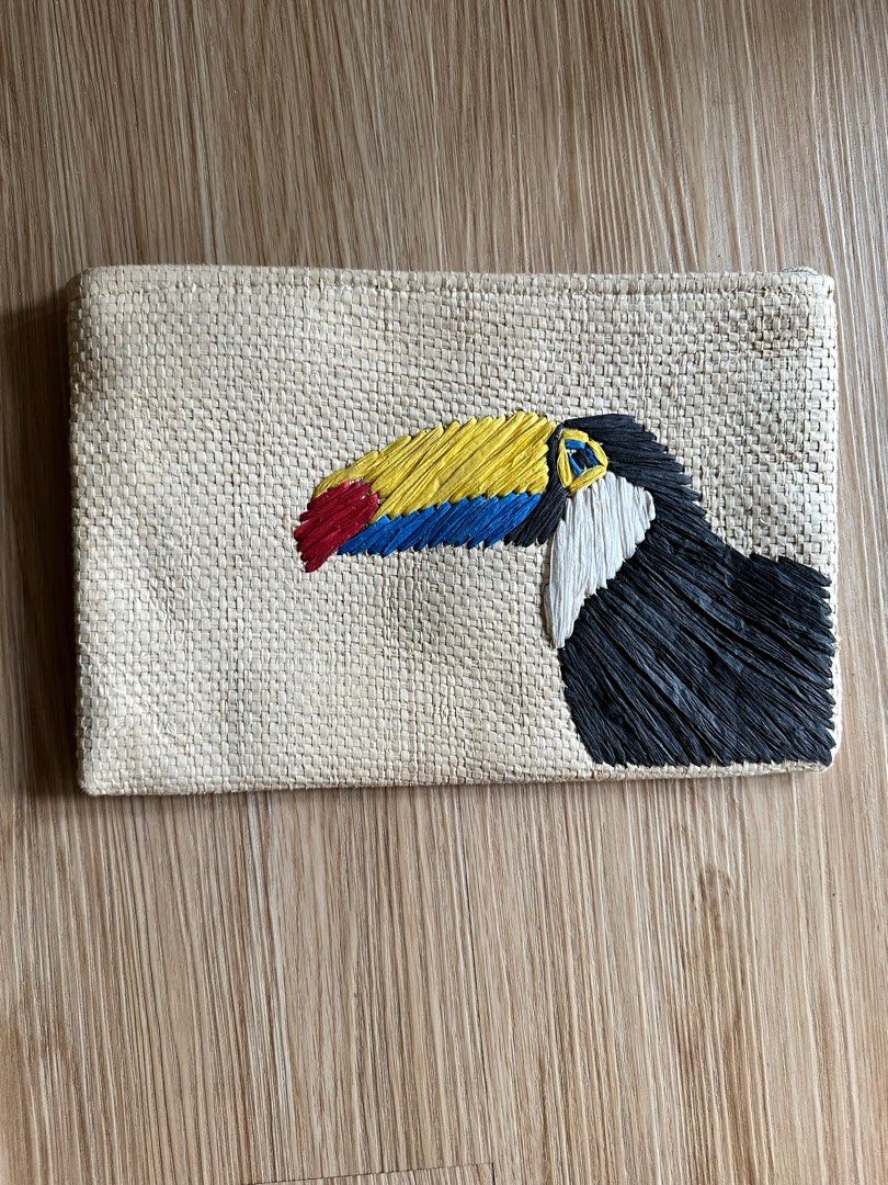 Faux Straw Top Handle Clutch