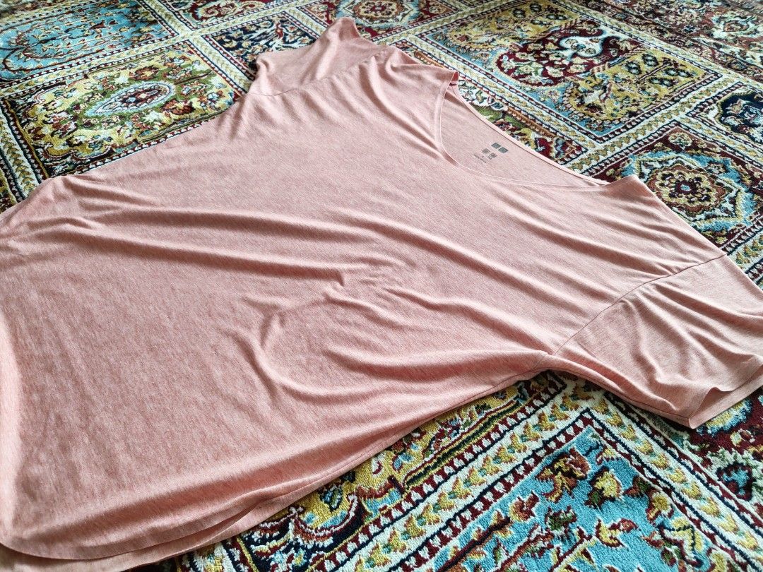 Uniqlo pink peach color round neck soft cool cotton top t-shirt Uniqlo pink  peach colour round neck t-shirt top cotton sejuk lembut, Women's Fashion,  Activewear on Carousell