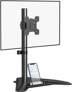 WALI Single Monitor Stand, Free Standing VESA Mount Base with Phone Holder, Fits One Screen up to 32 inch, Black