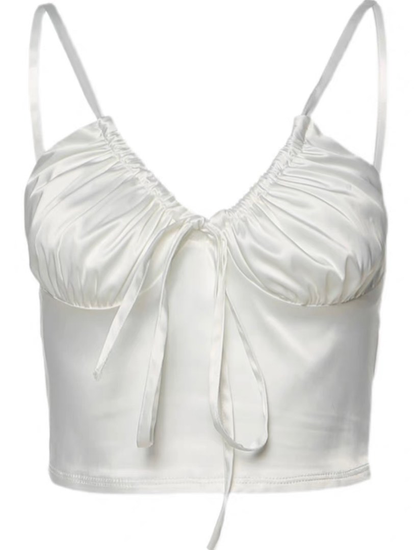 White Satin Crop Top Women s Fashion Tops Sleeveless on Carousell
