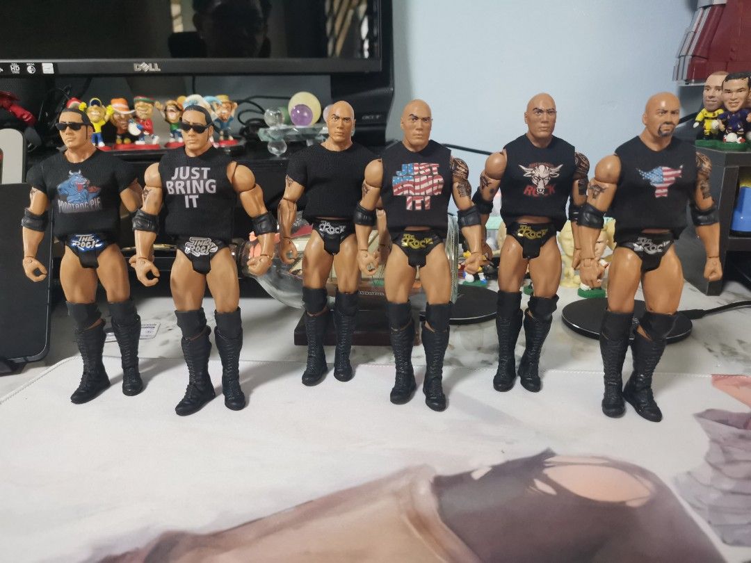 Wwe mattel basic (Category: Toy Figures) located in Singapore. Submitted by That_The_Bottom_Line (Listing ID 1263920939, Image 1). Description: Wwe mattel basic the rock all 6 figures at one price's.