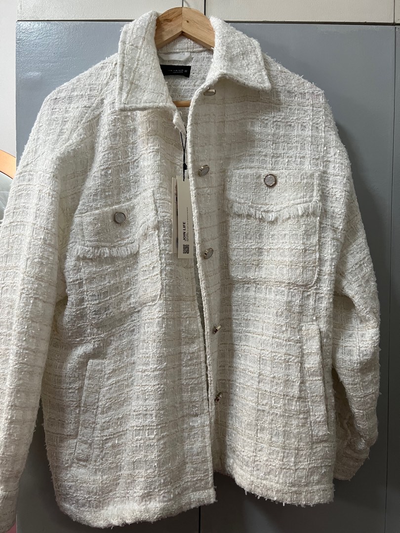 Zara White Tweed Jacket, Women's Fashion, Coats, Jackets and Outerwear