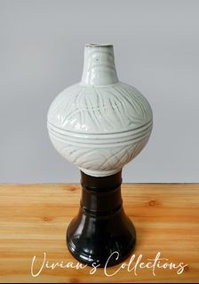 15" Chinese Porcelain Vintage Round Tall Black and White Vase (Super Sale!)