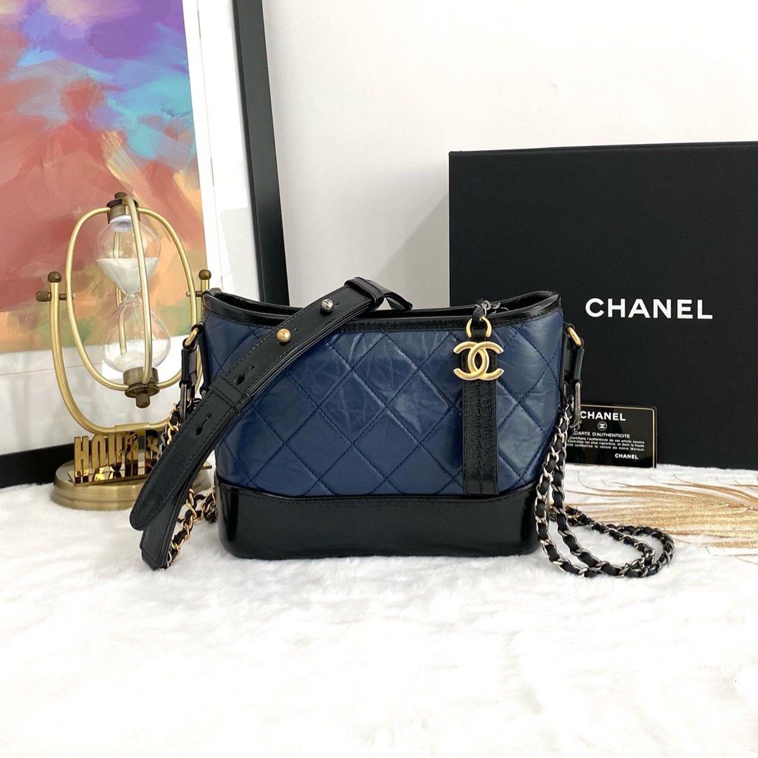 💯% Authentic Chanel Black & Navy Blue Aged Calf Small Gabrielle
