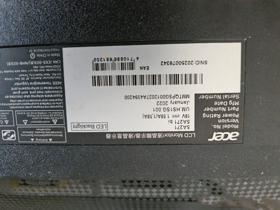 Acer SA1 Series PC Monitor 27 Inches, Computers & Tech, Parts
