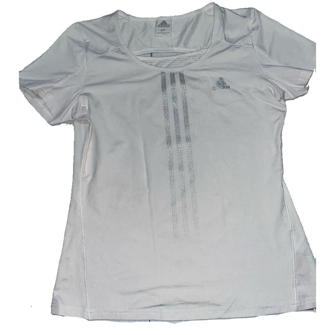 ADIDAS White Mesh Activewear Top (Category: Activewear) located in Magalang. Submitted by mtgons (Listing ID 1264116654, Image 1). Description: ADIDAS White Mesh Top - XXL on tag, but fits XXS, XS, S - Barely used, like new - Good for working out as it has a mesh feature on the back - Authentic adidas, price is negotiable.