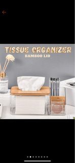 Aesthetic Bamboo Lid Clear Tissue Organizer