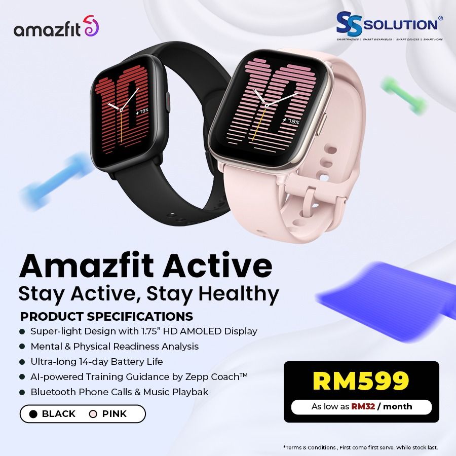 Amazfit Active Watch, 1.75 HD AMOLED Display