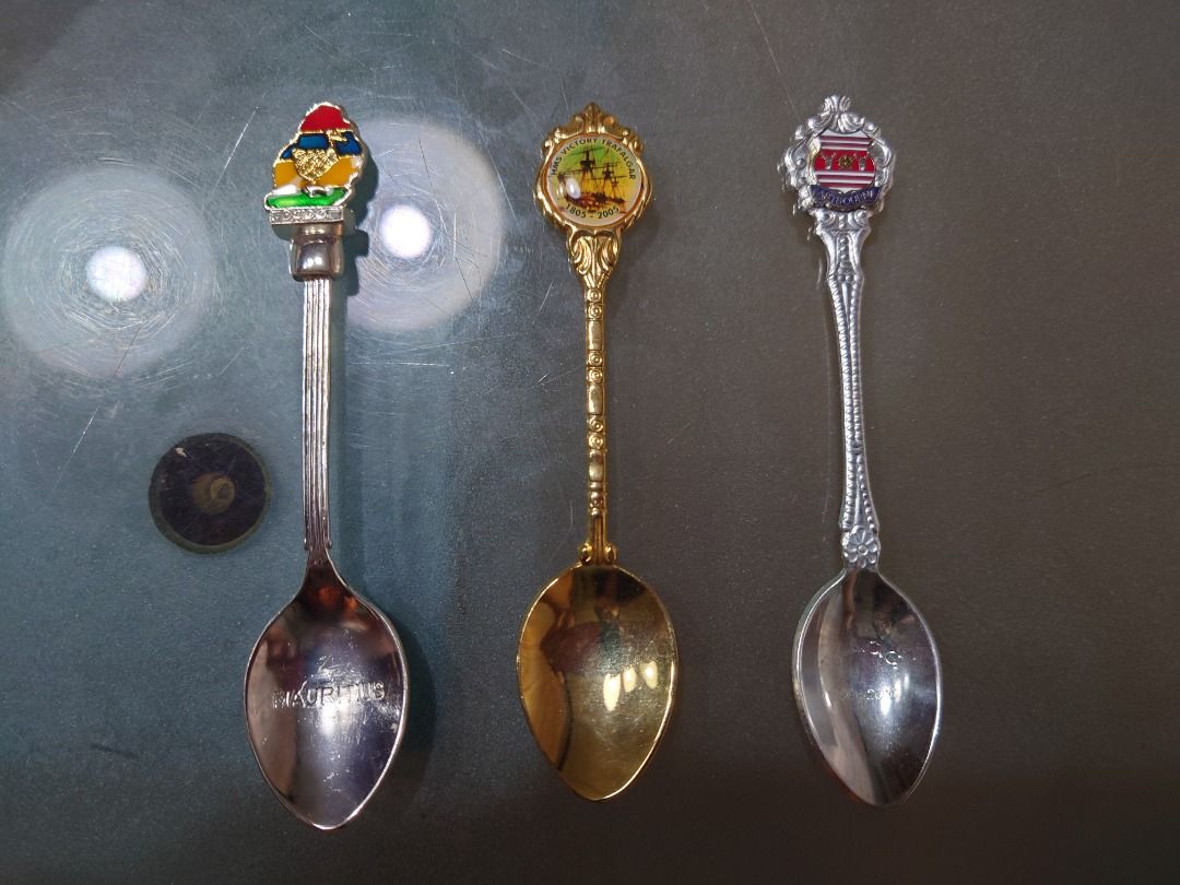 Assorted Vintage Souvenir Spoons (Category: Vintage Collectibles) located in Marikina City. Submitted by thumper.san (Listing ID 1264240849, Image 3). Description: HMS Victory Trafalgar, 1805-2005 Cathedral Peak, Spotted Eagle Owl Queen Elizabeth I, Centennial Queen Elizabeth II, Golden Wedding Anniversary Mauritius, Dodo (with case) Eastbourne, UKSCC 1980-2010 (silver plated with case) Sold as is.