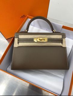 Hermes Kelly 20 Mini Sellier Bag Orange Feu / Rose Eglantine