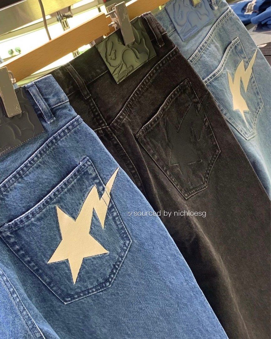 BAPE METAL LOGO PIN DENIM PANTS, Men 