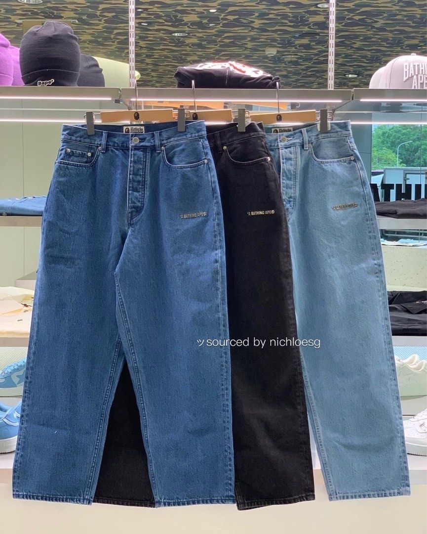 BAPE METAL LOGO PIN DENIM PANTS, Men's Fashion, Bottoms