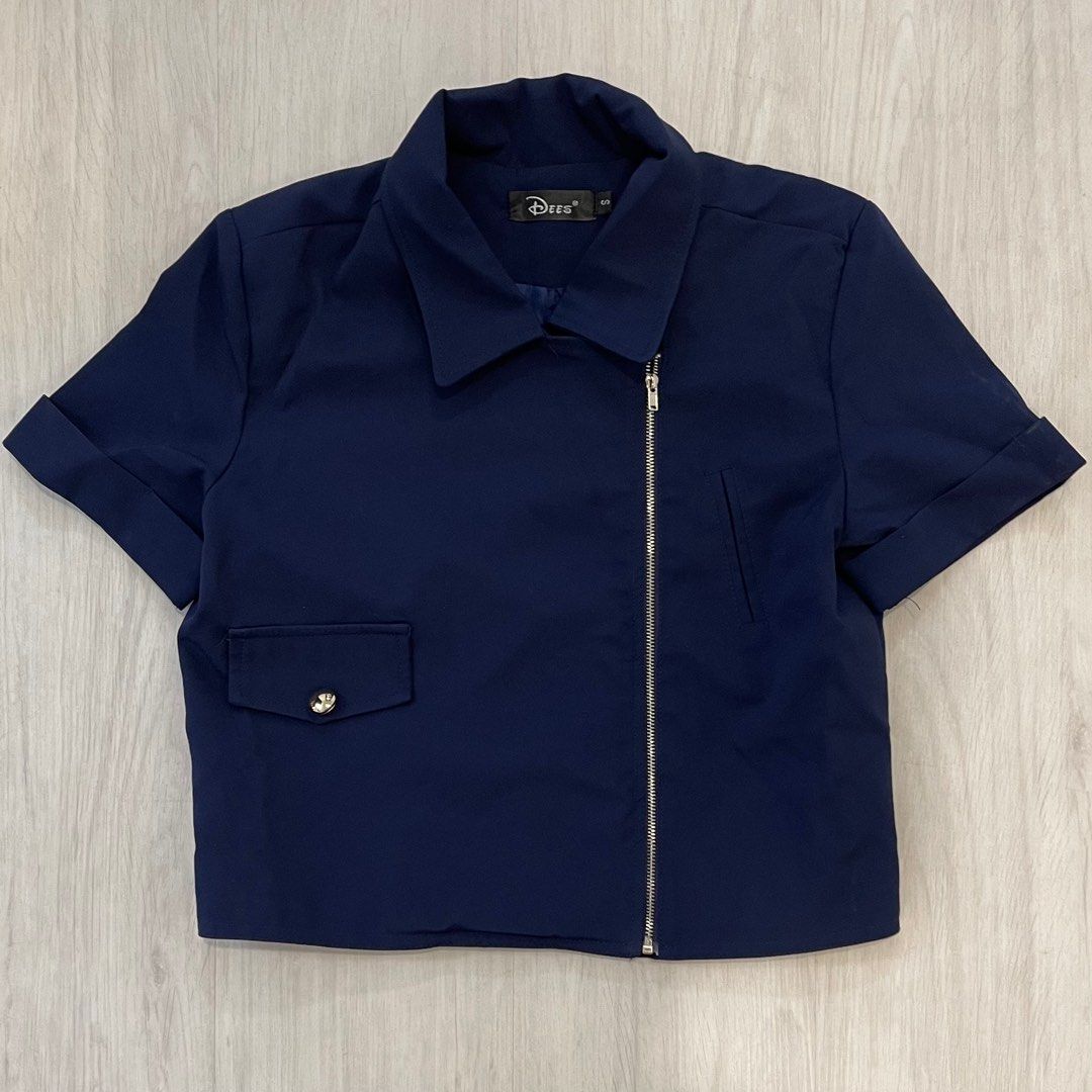 Blue Short Sleeves Jacket Size S