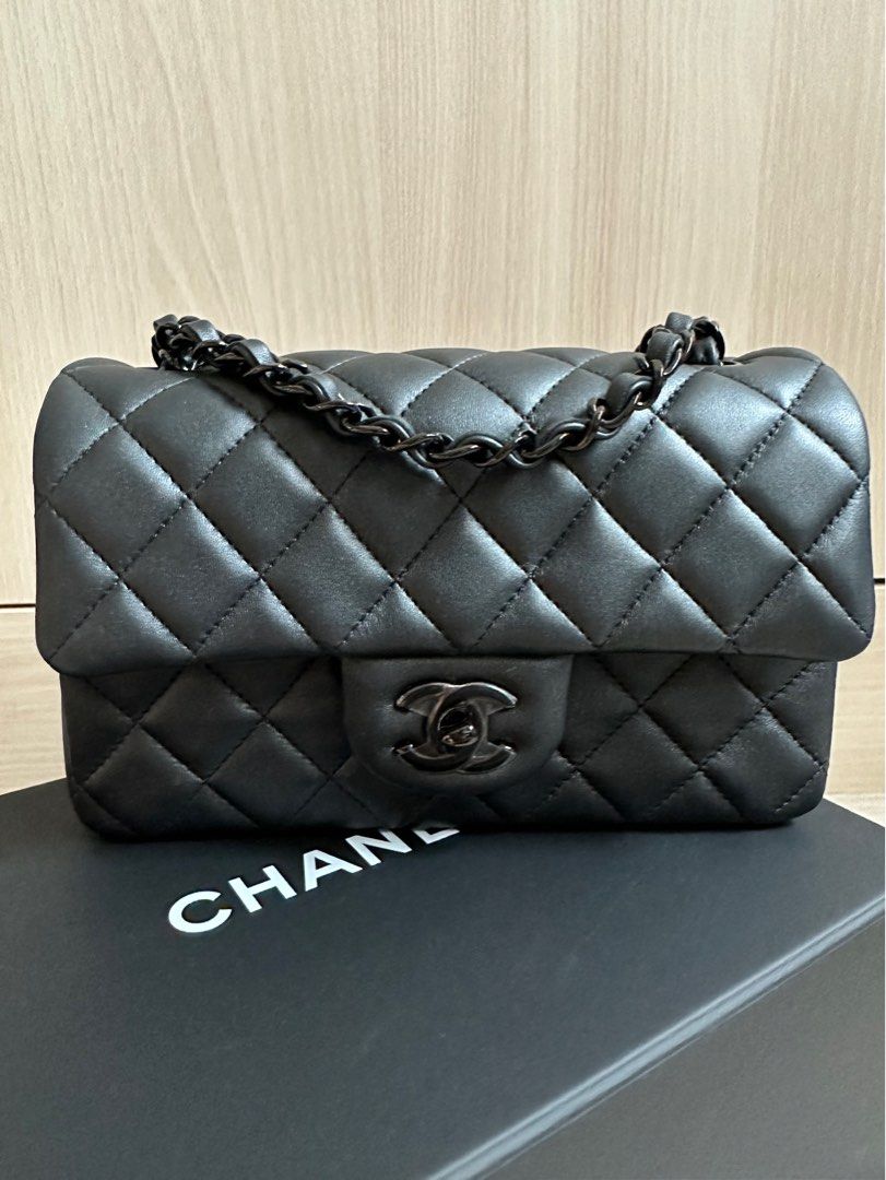 BNIB 23B Chanel Mini Rectangular Classic Flap Lambskin So Black Iridescent  Black, Luxury, Bags & Wallets on Carousell