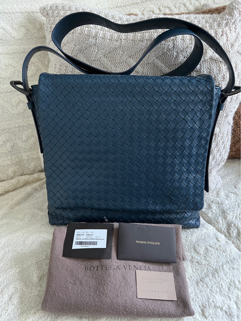 Bottega Veneta Intrecciato Weave Messenger Bag Denim Blue Luxury Bags Wallets on Carousell