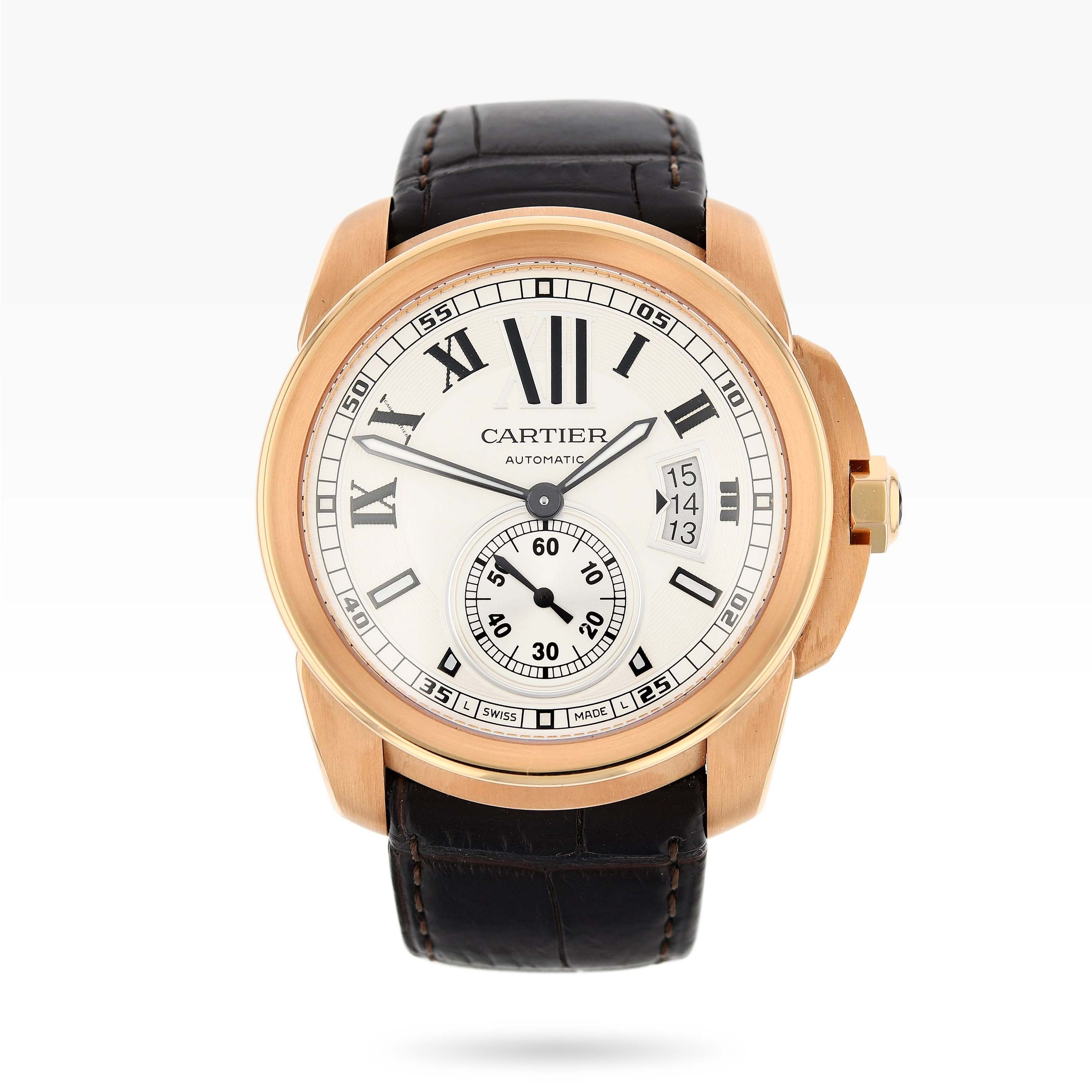 Cartier Ref. 3300 large self winding date silver dial Ronde pink gold 18 carat