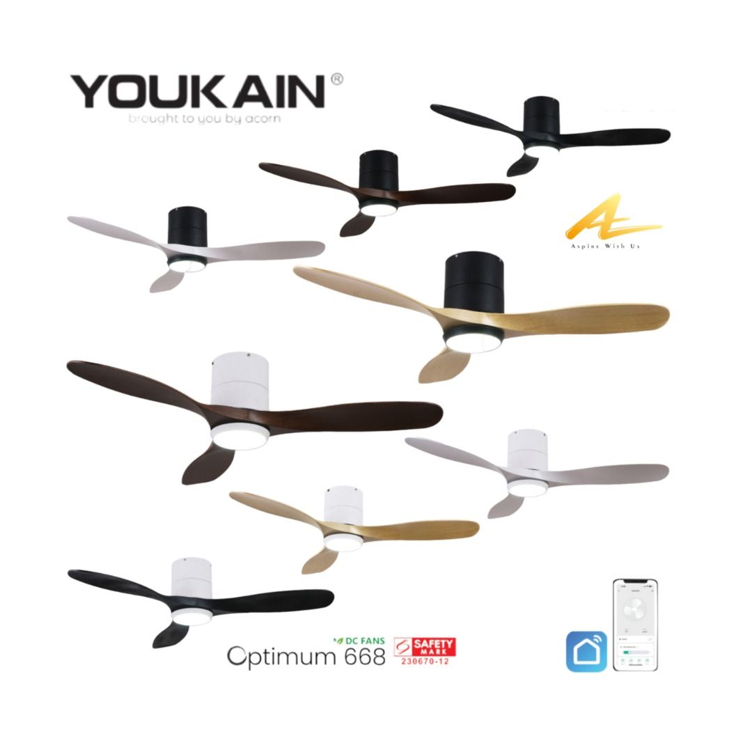 Ceiling Fan YOUKAIN YJ668H DC Motor 46" & 52" Smart Light LED Dimmable